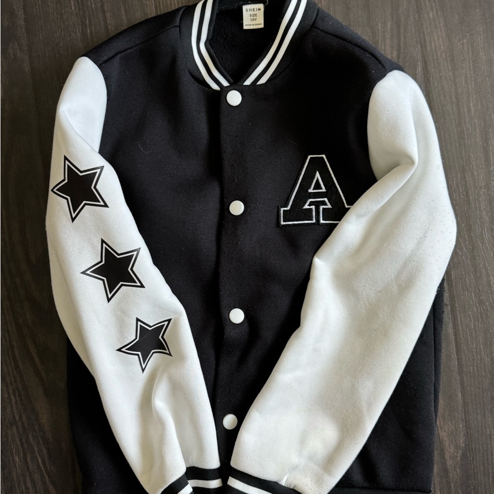 SHEIN Black and White Striped Collar Jacket - Boys Size 10